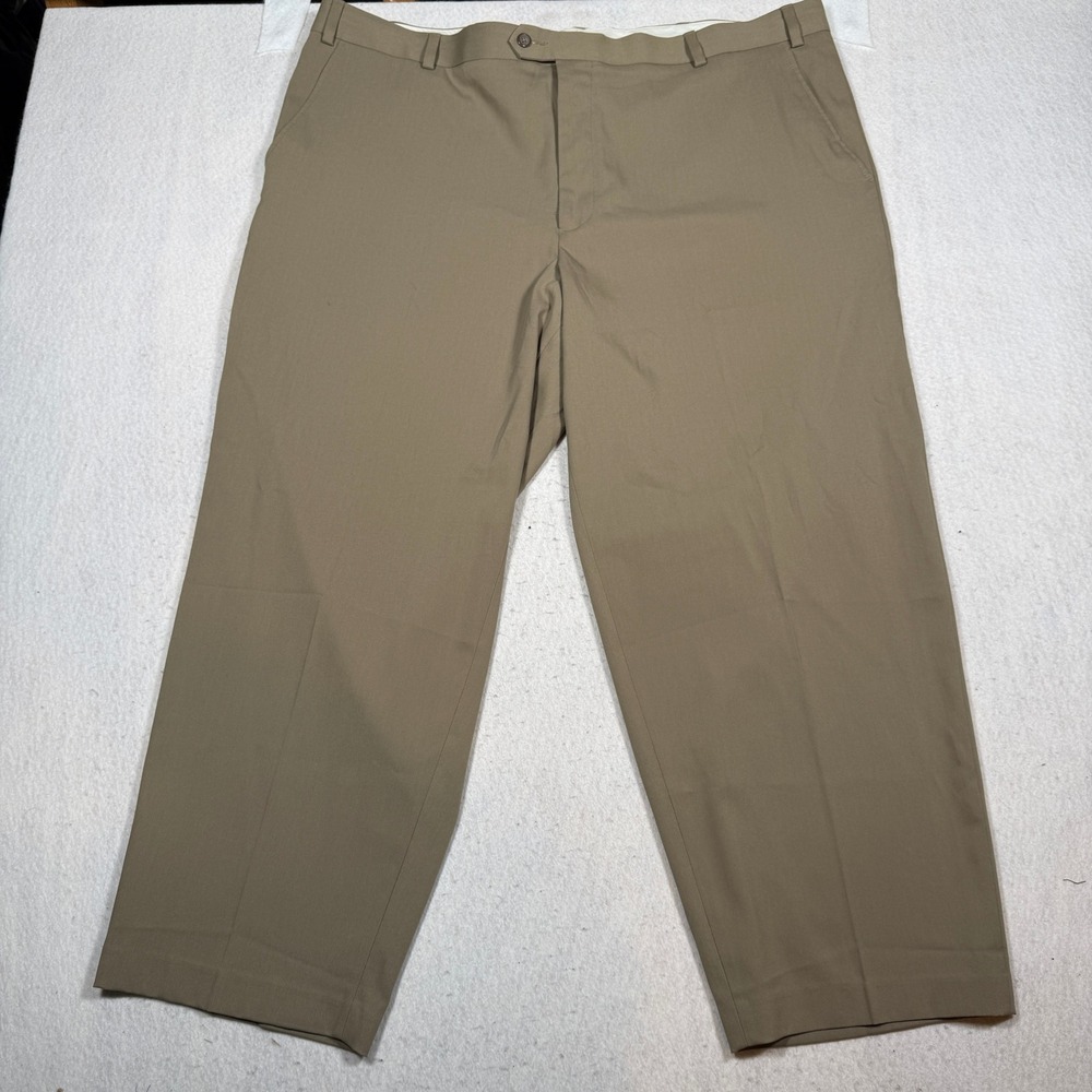 George Mens Khaki Dress Pants 46x30 Flat Front Stretch Twill Trousers GM20213B